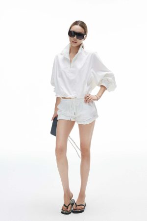 IAMXIAA Cropped Windbreaker Jacket and Relaxed Shorts Set