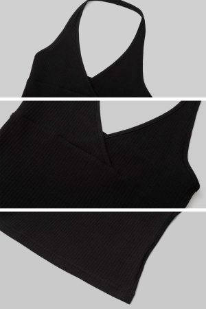 IAMXIAA Cut Out Halter Long Sleeve Shrug Top Ribbed Knit Slim Fit