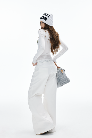 IAMXIAA Cut Out Long Sleeve Top Slim Fit Graphic Print Tee