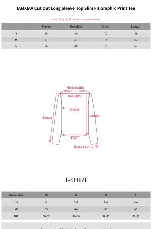 IAMXIAA Cut Out Long Sleeve Top Slim Fit Graphic Print Tee