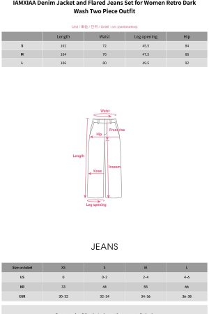 IAMXIAA Denim Jacket and Flared Jeans Set for Women Retro Dark Wash Two Piece Outfit