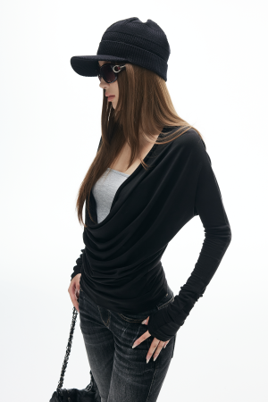 IAMXIAA Draped Deep V Long Sleeve Top