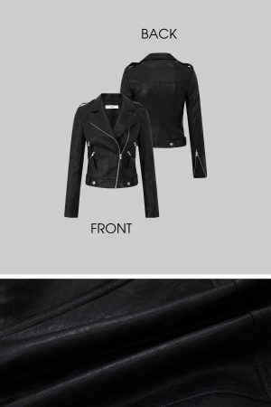 IAMXIAA Faux Leather Moto Jacket Cropped Fit with Zipper Details