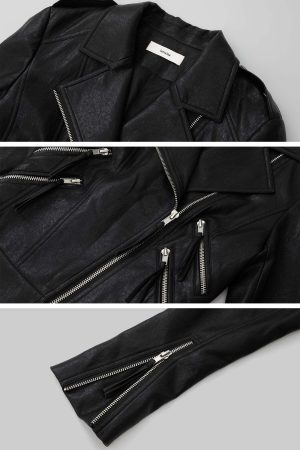 IAMXIAA Faux Leather Moto Jacket Cropped Fit with Zipper Details