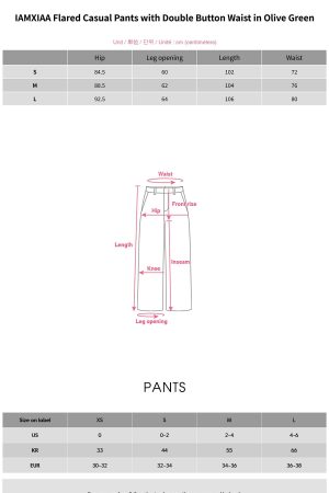 IAMXIAA Flared Casual Pants with Double Button Waist in Olive Green