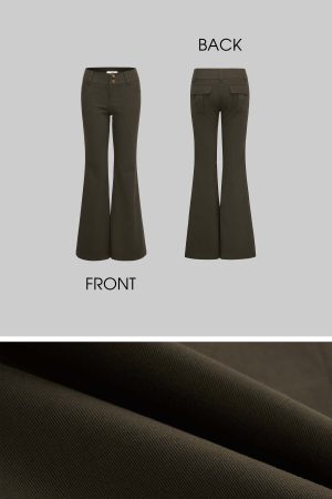 IAMXIAA Flared Casual Pants with Double Button Waist in Olive Green