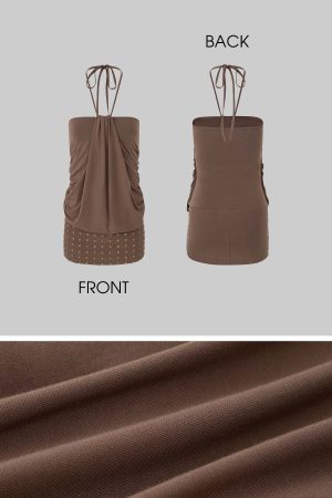 IAMXIAA Halter Mini Dress with Drape Detail and Studded Hem