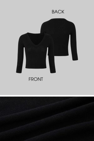 IAMXIAA Knit Cropped V Neck Sweater