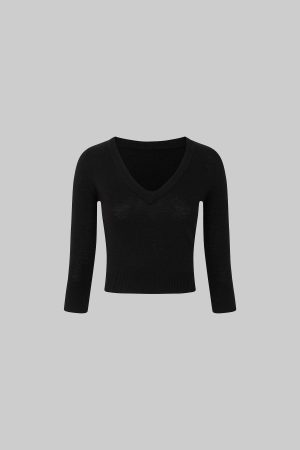 IAMXIAA Knit Cropped V Neck Sweater