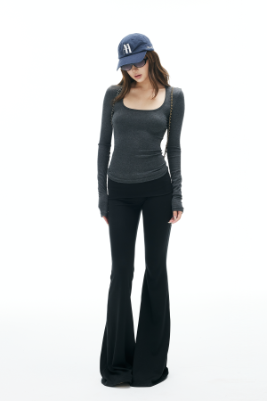 IAMXIAA Knit Long Sleeve Top with Square Neckline