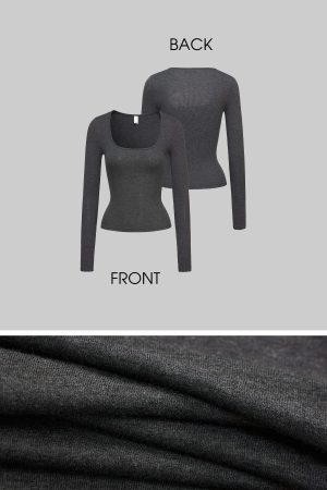 IAMXIAA Knit Long Sleeve Top with Square Neckline