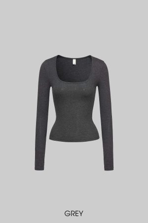 IAMXIAA Knit Long Sleeve Top with Square Neckline