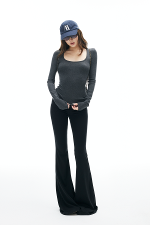 IAMXIAA Knit Long Sleeve Top with Square Neckline