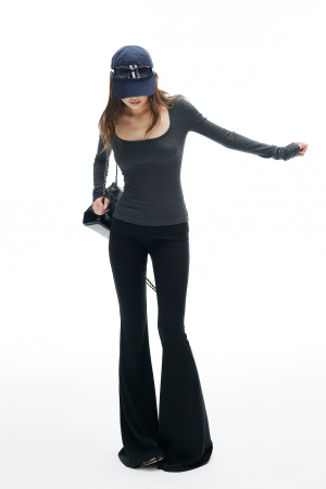 IAMXIAA Knit Long Sleeve Top with Square Neckline