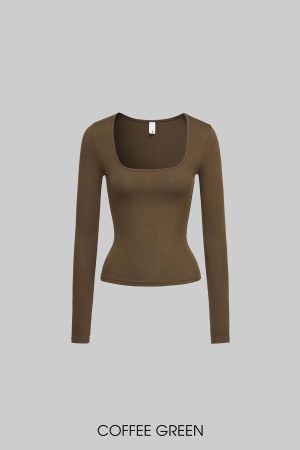 IAMXIAA Knit Long Sleeve Top with Square Neckline