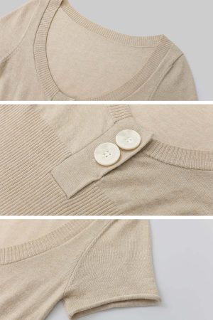 IAMXIAA Knit Top and Shorts Set with Button Detail