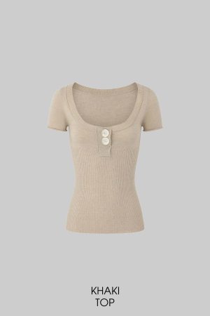 IAMXIAA Knit Top and Shorts Set with Button Detail