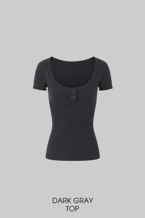 IAMXIAA Knit Top and Shorts Set with Button Detail