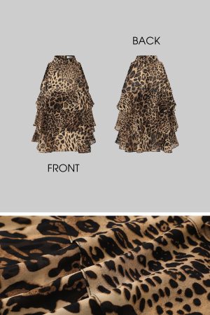 IAMXIAA Leopard Print Ruffle Tank Top Halter Neck Sheer Layered Vest