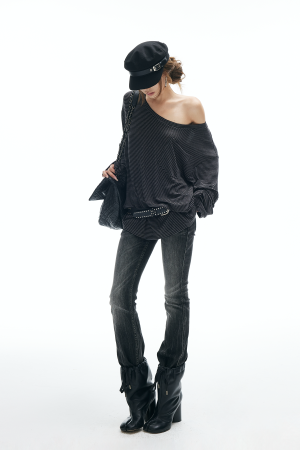 IAMXIAA Low Rise Washed Flare Jeans with Distressed Fade