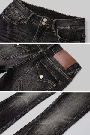 IAMXIAA Low Rise Washed Flare Jeans with Distressed Fade