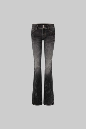 IAMXIAA Low Rise Washed Flare Jeans with Distressed Fade