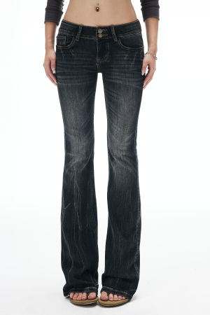 IAMXIAA Low Rise Washed Flare Jeans with Distressed Fade