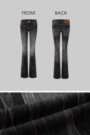 IAMXIAA Low Rise Washed Flare Jeans with Distressed Fade