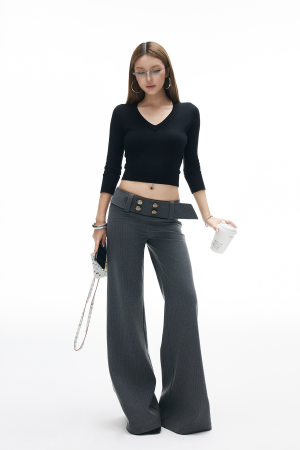 IAMXIAA Low Rise Wide Leg Trousers with Statement Belt