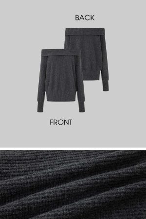 IAMXIAA Off-Shoulder Knit Sweater Charcoal Grey Pullover