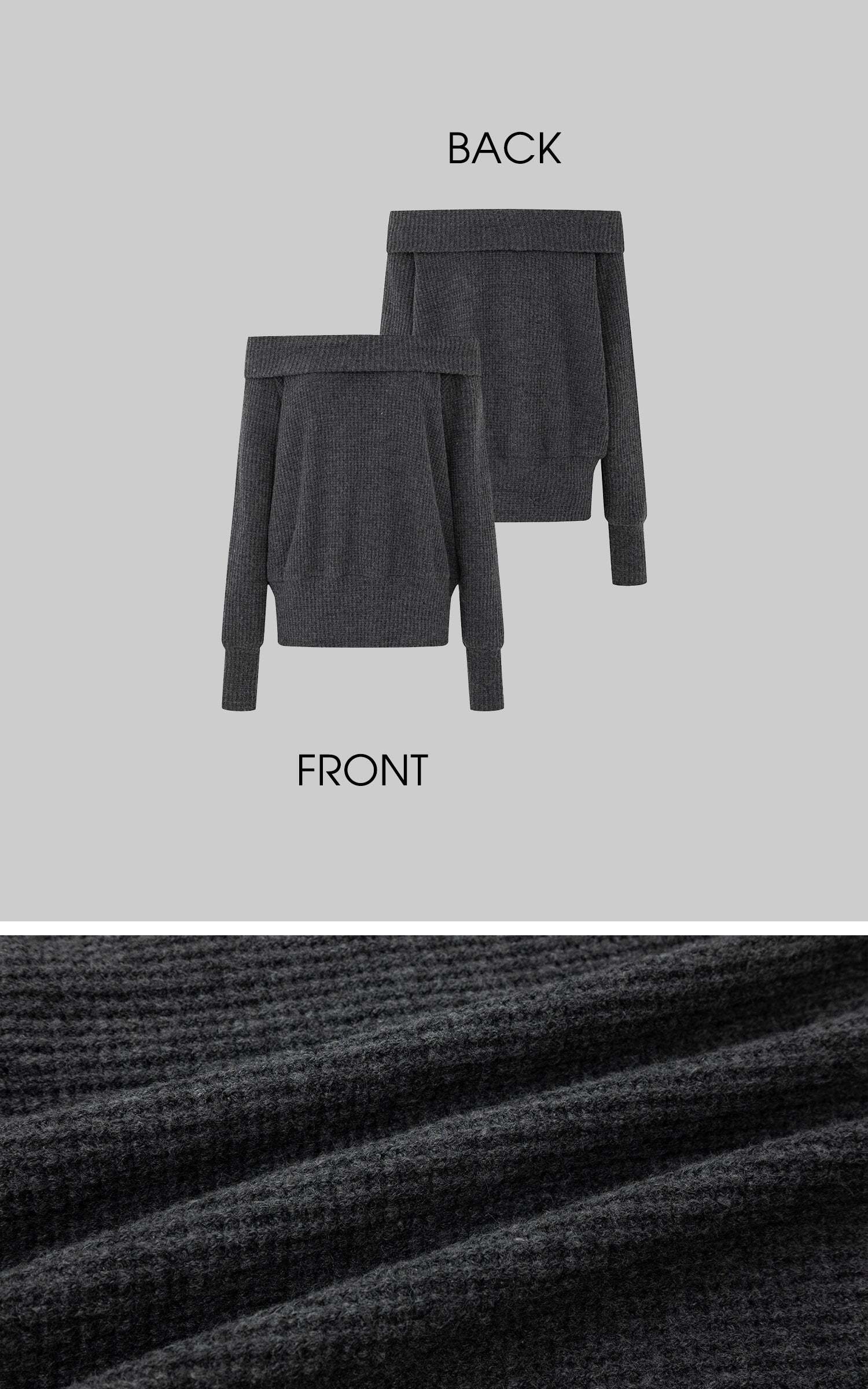 IAMXIAA Off-Shoulder Knit Sweater Charcoal Grey Pullover IAMXIAA Off-Shoulder Knit Sweater Charcoal Grey Pullover
