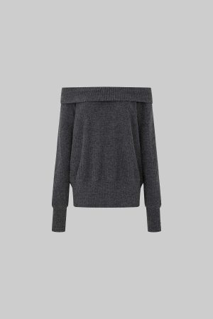 IAMXIAA Off-Shoulder Knit Sweater Charcoal Grey Pullover
