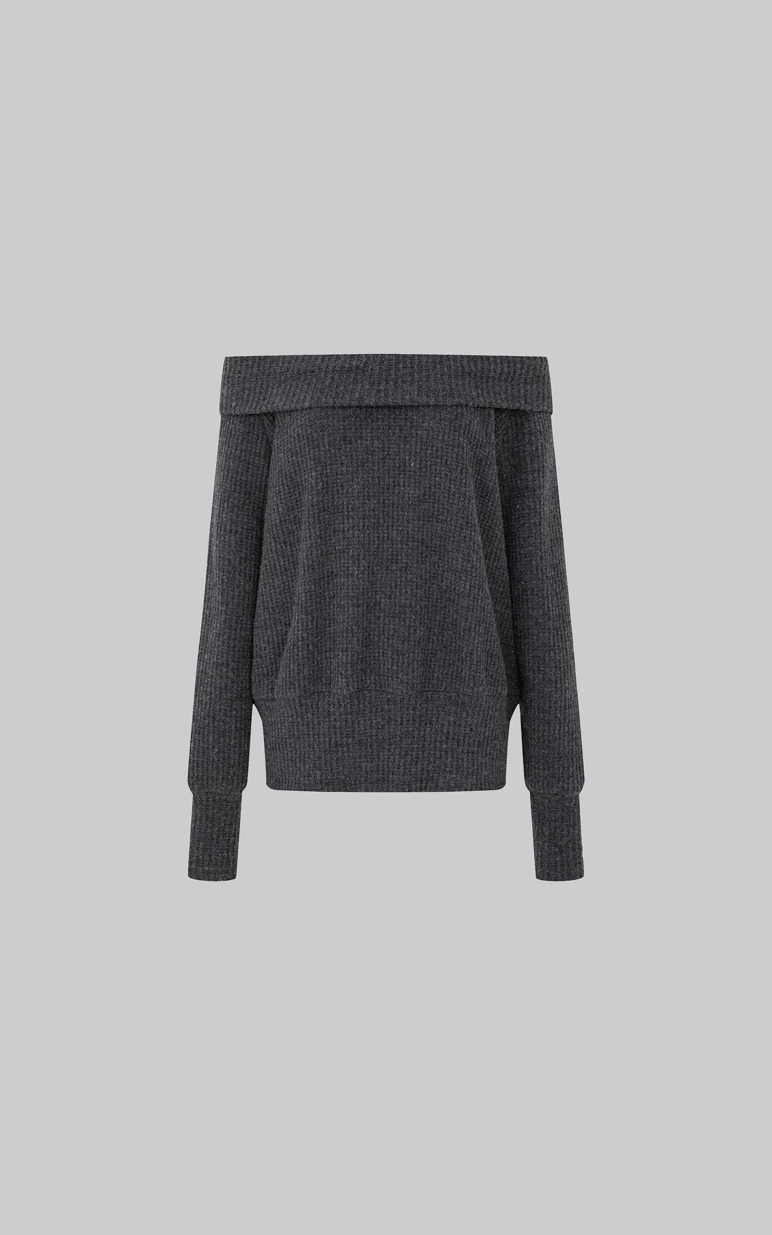 IAMXIAA Off-Shoulder Knit Sweater Charcoal Grey Pullover IAMXIAA Off-Shoulder Knit Sweater Charcoal Grey Pullover