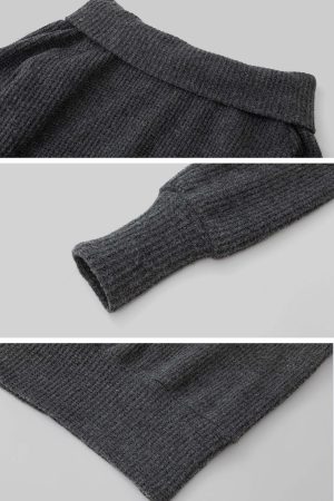 IAMXIAA Off-Shoulder Knit Sweater Charcoal Grey Pullover