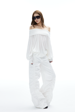 IAMXIAA Off Shoulder Knit Top Long Sleeve Pullover