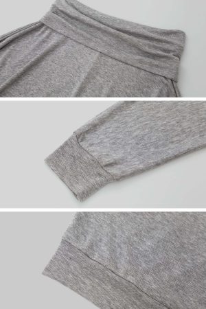 IAMXIAA Off Shoulder Knit Top Long Sleeve Pullover