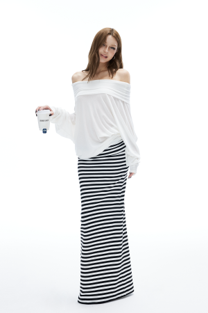 IAMXIAA Off Shoulder Knit Top Long Sleeve Pullover