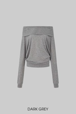 IAMXIAA Off Shoulder Knit Top Long Sleeve Pullover