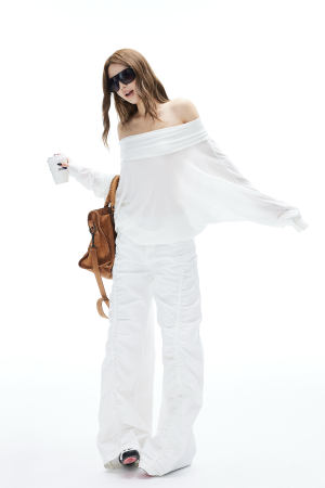 IAMXIAA Off Shoulder Knit Top Long Sleeve Pullover