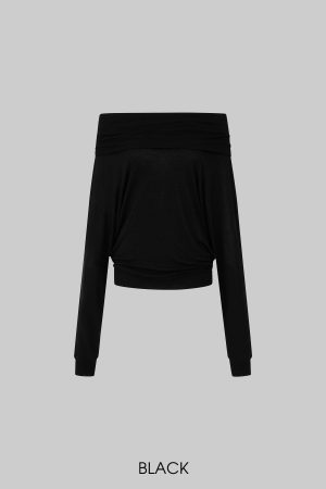 IAMXIAA Off Shoulder Knit Top Long Sleeve Pullover