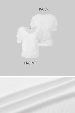 IAMXIAA Off-Shoulder Layered Effect Tee Short Sleeve Casual Loose Fit Top