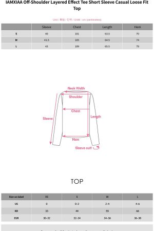 IAMXIAA Off-Shoulder Layered Effect Tee Short Sleeve Casual Loose Fit Top