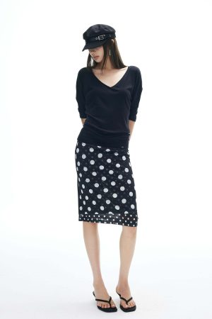 IAMXIAA Off-Shoulder Layered Effect Tee Short Sleeve Casual Loose Fit Top