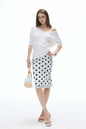 IAMXIAA Off-Shoulder Layered Effect Tee Short Sleeve Casual Loose Fit Top