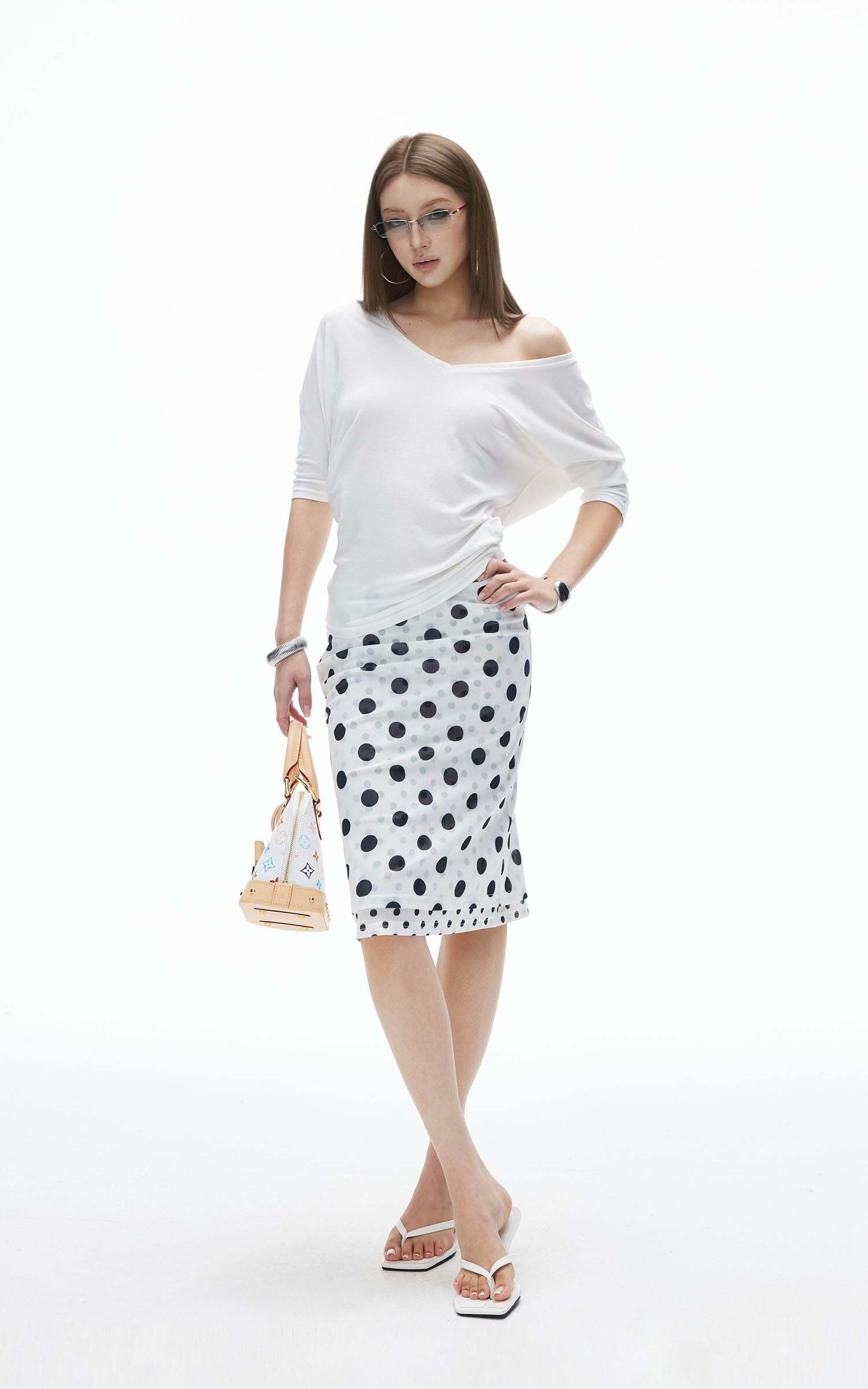 IAMXIAA Off-Shoulder Layered Effect Tee Short Sleeve Casual Loose Fit Top IAMXIAA Off-Shoulder Layered Effect Tee Short Sleeve Casual Loose Fit Top