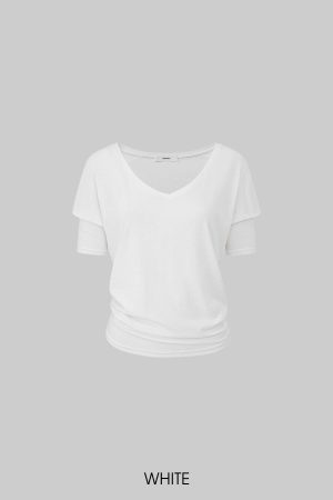 IAMXIAA Off-Shoulder Layered Effect Tee Short Sleeve Casual Loose Fit Top