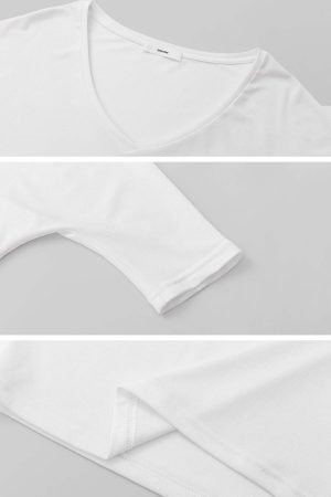 IAMXIAA Off-Shoulder Layered Effect Tee Short Sleeve Casual Loose Fit Top