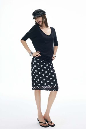 IAMXIAA Off-Shoulder Layered Effect Tee Short Sleeve Casual Loose Fit Top