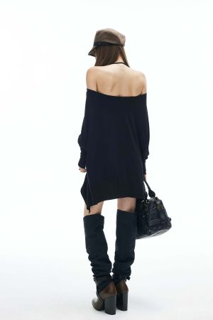 IAMXIAA Off Shoulder Long Sleeve Top with Adjustable Strap