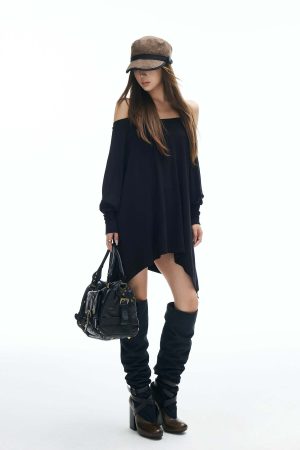 IAMXIAA Off Shoulder Long Sleeve Top with Adjustable Strap